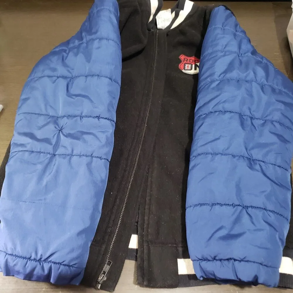 Gymboree Rock n Roll Collection Varsity Blue Black Zip Boys Warm Coat  L (10-12)
